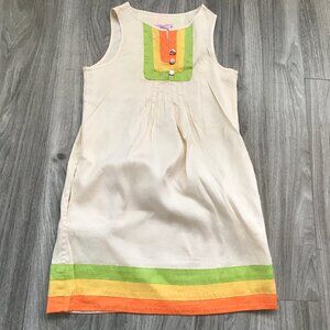 CALYPSO GIRLS DRESS 100% SILK IVORY HENLEY RETRO SLEEVELESS 8